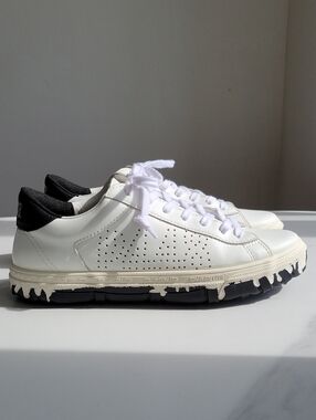 P448 White and Black  Low-Top Leather Sneakers